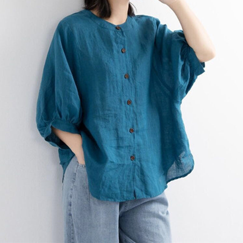 Leisure Solid Color Half Sleeve O-neck Blouse