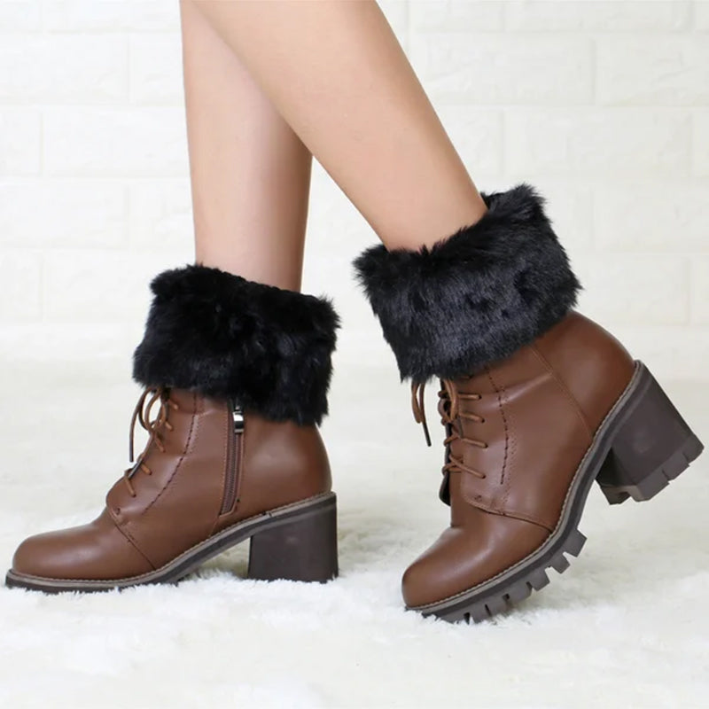 Women Fur Trim Boot Cuff Toppers Cover Leg Warmers