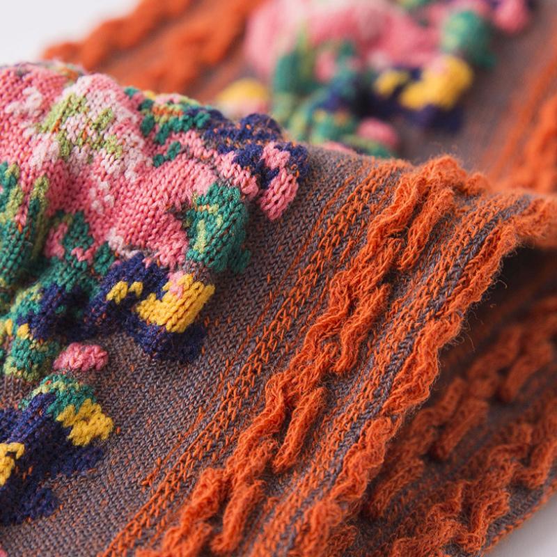 (5 pairs)Vintage Embroidered Floral Socks